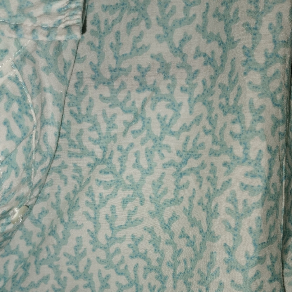 Women's Light Blue Leaf Print Button Down Shirt - image 3